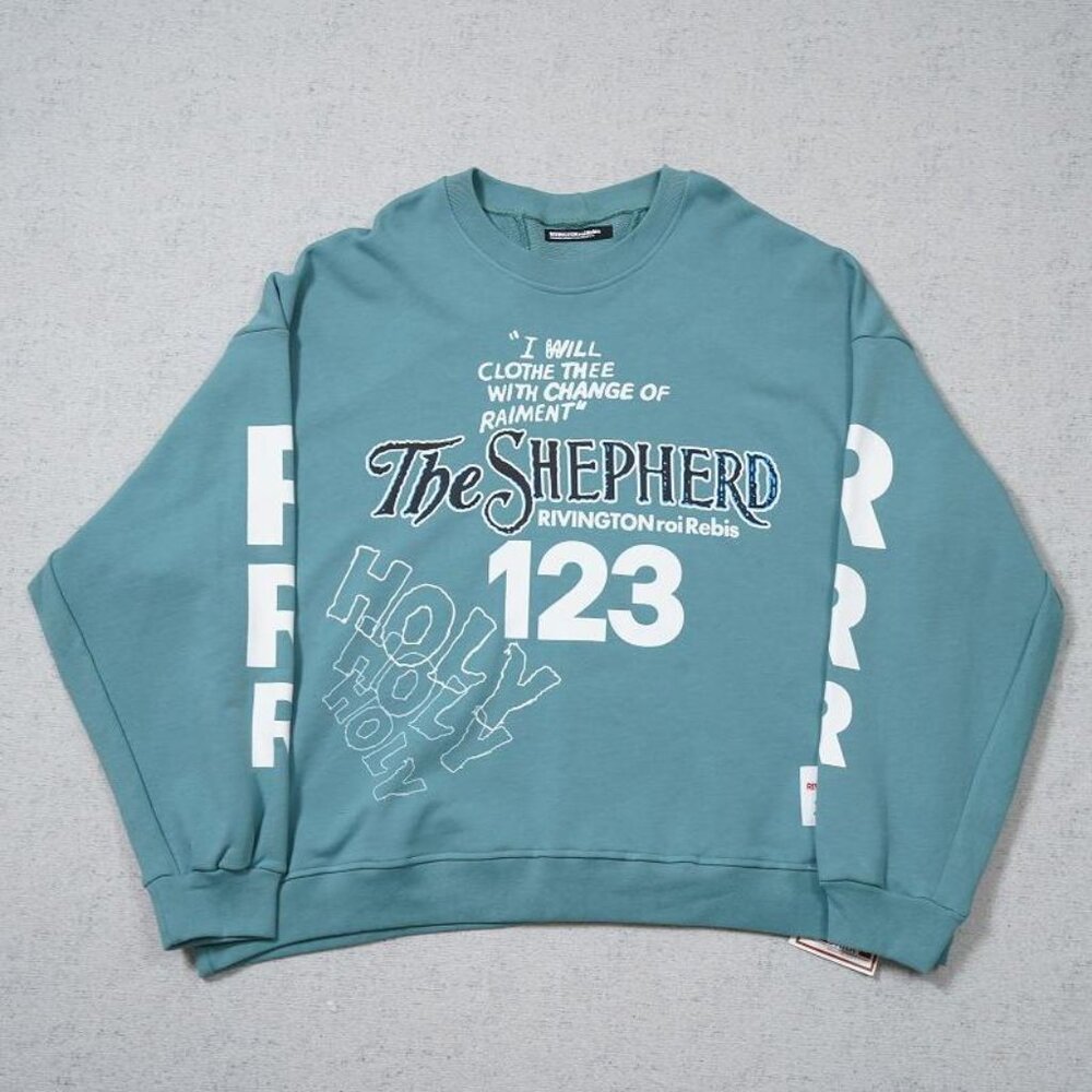 RIVINGTON ROI REBIS Lettering T Shirt Blue Long Sleeve - Picture 1 of 6
